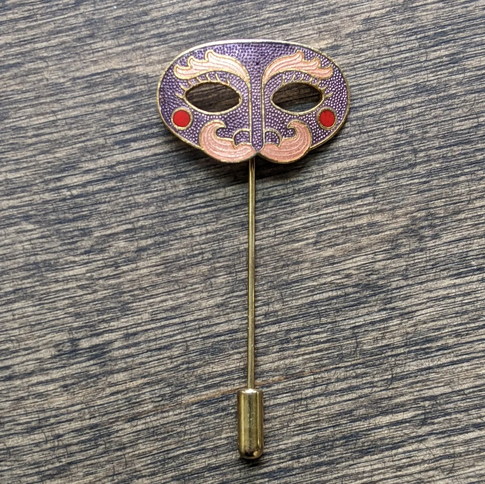 Vintage Mardi Gras Enamel Stick Pin Brooch